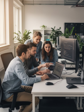 Man and woman looking at tablet